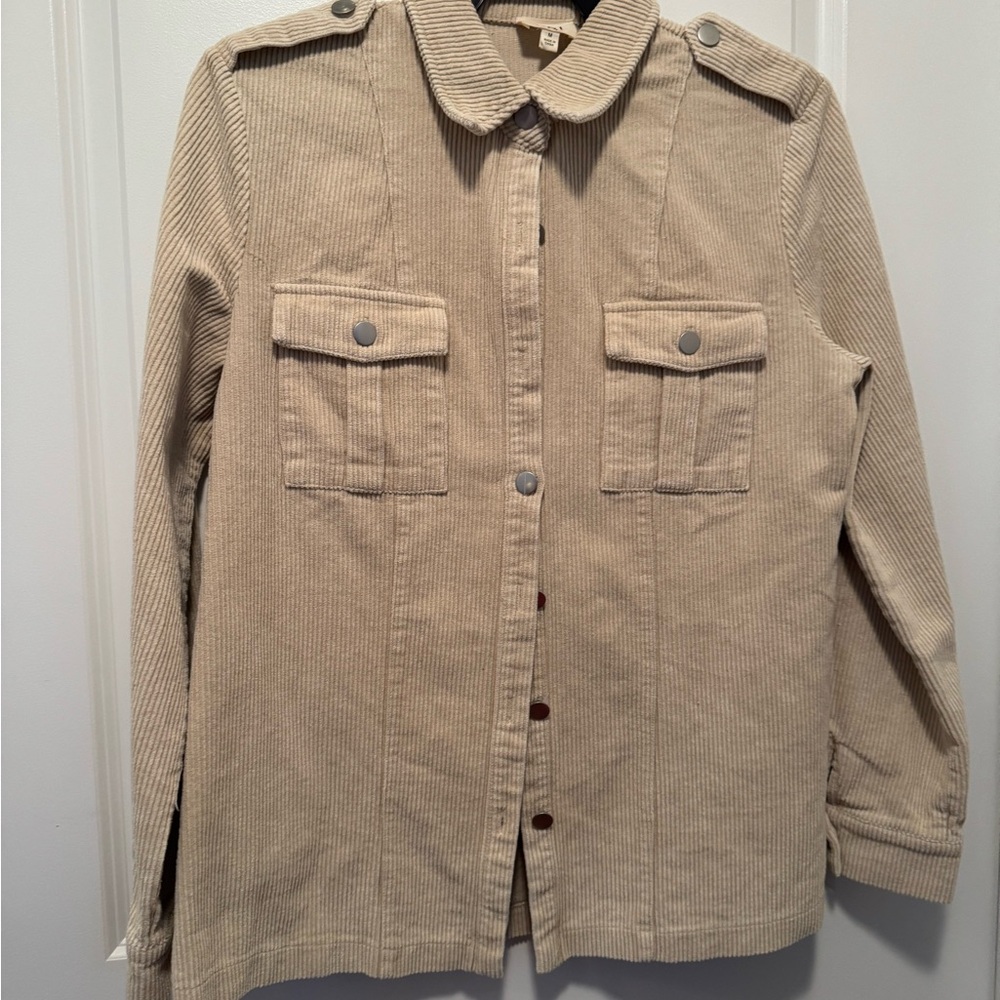 BiBi Cream Utility Jacket with Relaxed Fit and Epaulettes